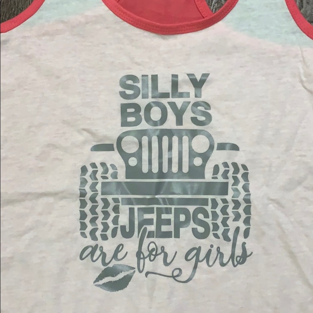 Pink and white jeep tank top